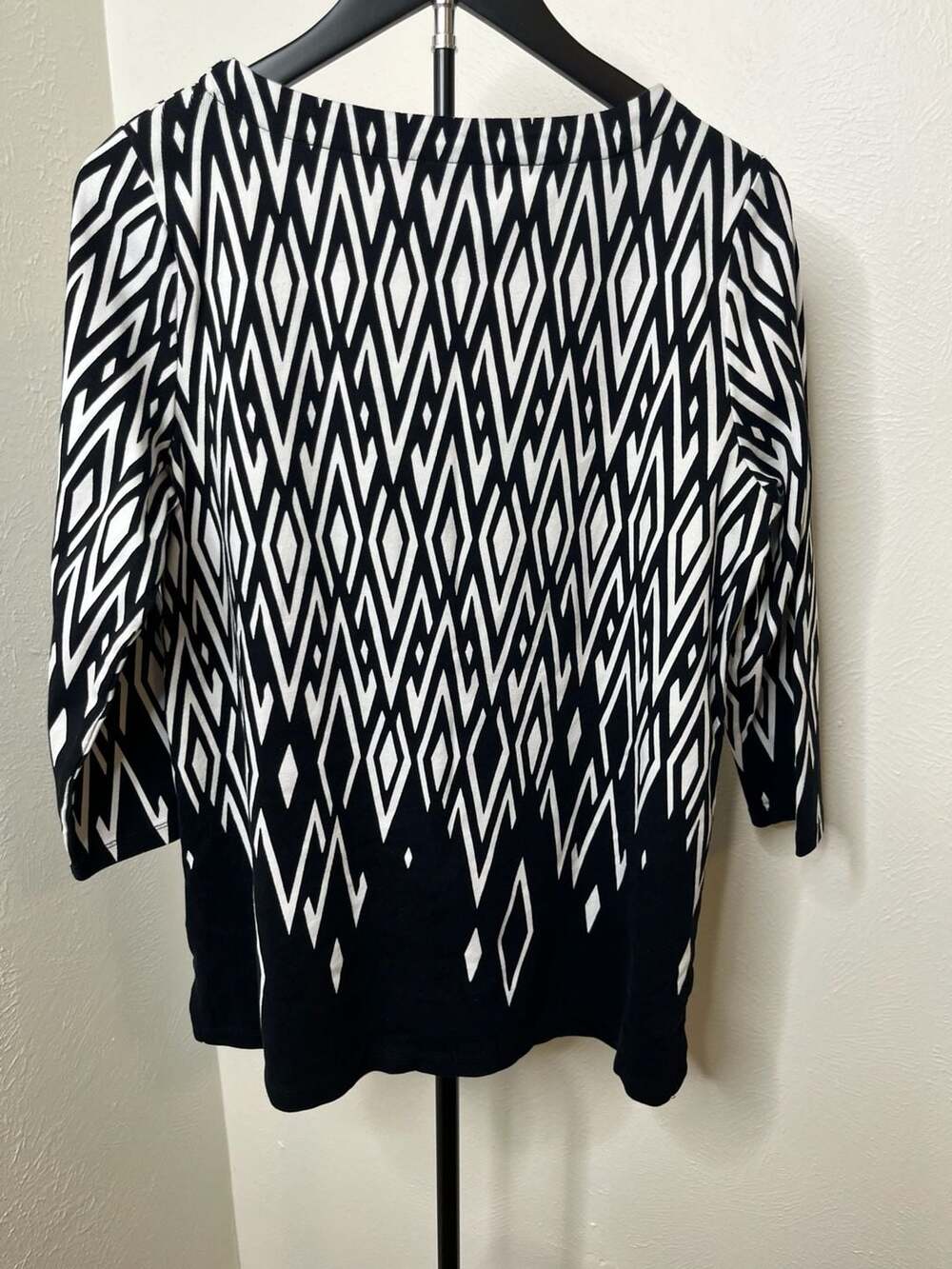 Black & White Geometric Diamond Print Tunic Top Longline Mod Retro Statement